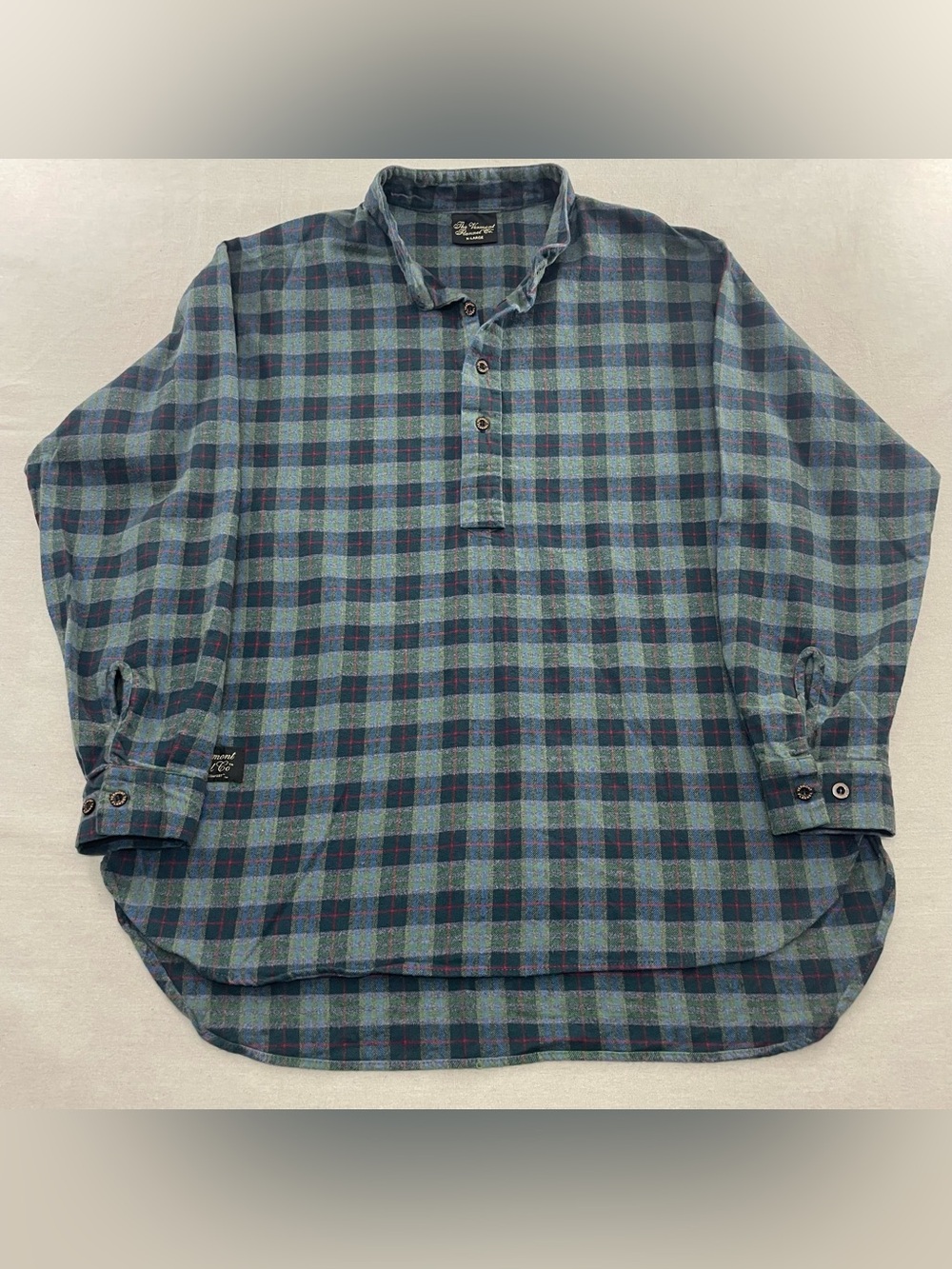 The Vermont Flannel Co Shirt Mens XL Plaid Band Collar 1/4 Button Henley Outdoor